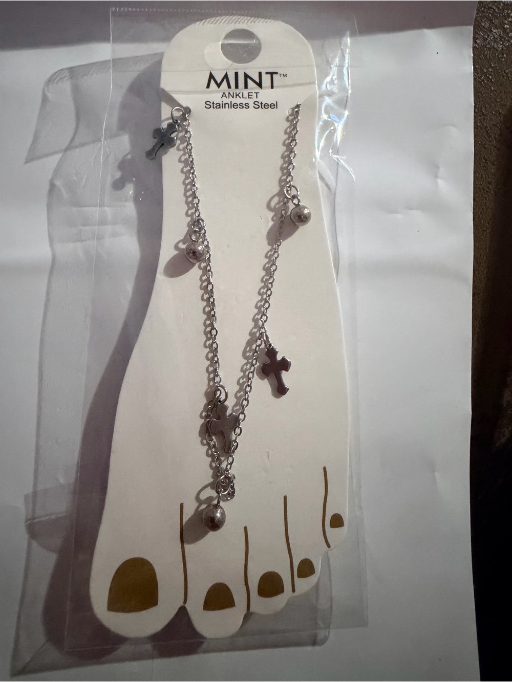Mint Silver Cross and Bead Anklet - Silver